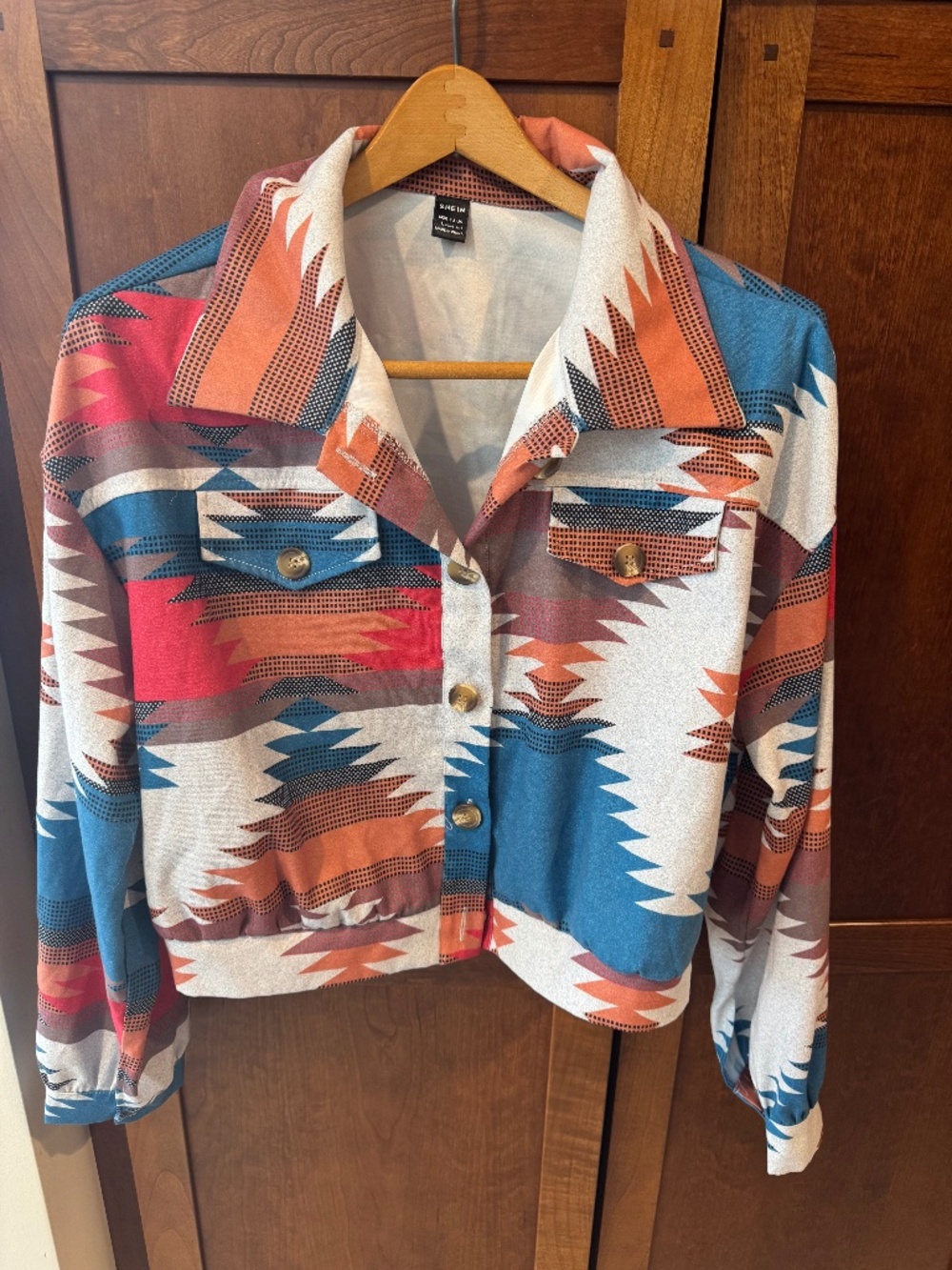 SHEIN Shirt Jacket Womens  L Southwestern Aztec Button Front Short
